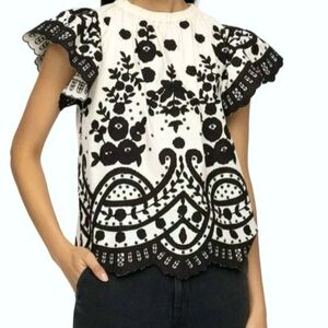 Elegant Black and White Embroidered Blouse